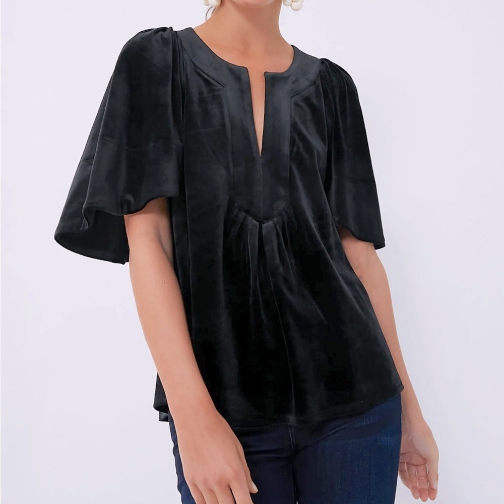 Tuckernuck + Pomander Place Black Velvet Finley Flutter Sleeve Blouse | XL | NWT - Picture 2 of 11